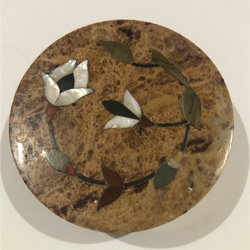 Genuine Stone Mother Of Pearl Inlay Vintage Jewelry /Trinket Box/ Vanity